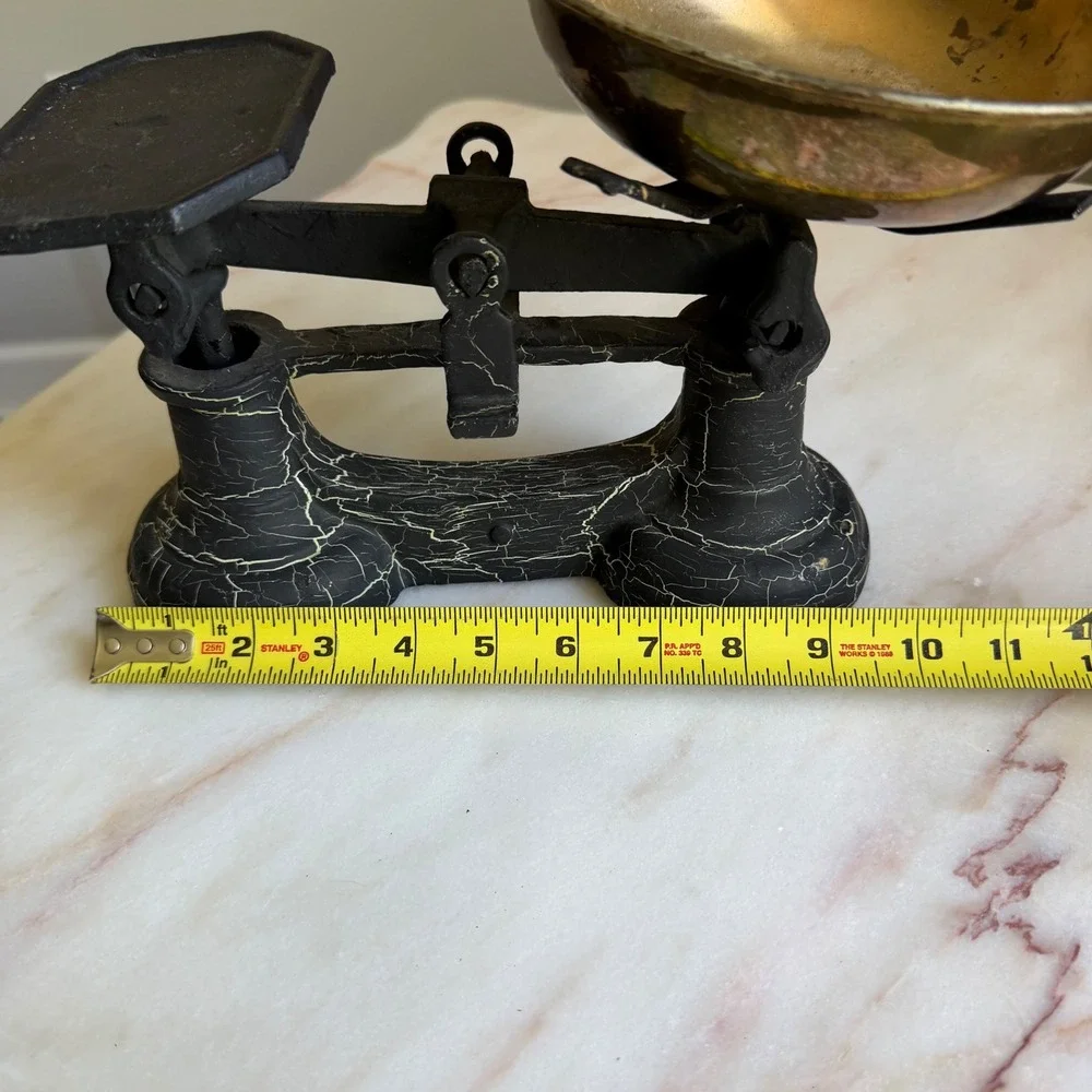 Vintage Peerage England Cast Iron Balance Scale Black Crackle Brass Bowl Decor